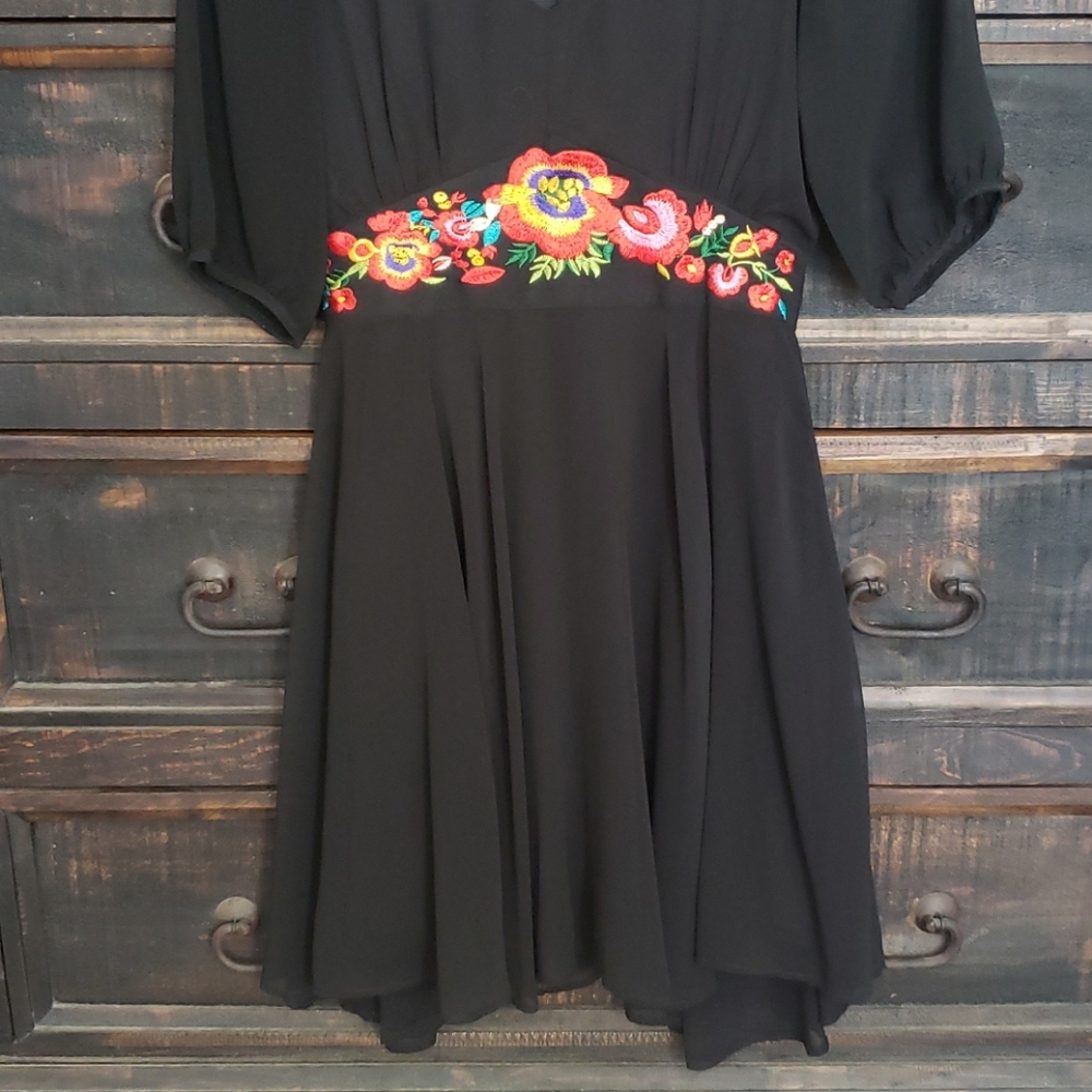 Annabella Embroidered Black Dress - Picture 2 of 5